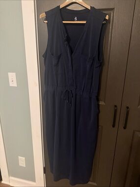 Sleeveless Navy Drawstring Waist Dress